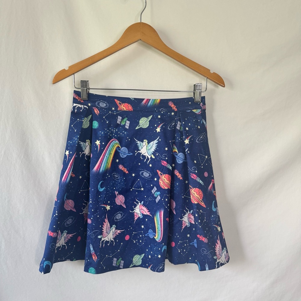 Lindy Bop Unicorn Blue and White Ruffled Skater Mini Skirt - Picture 2 of 10